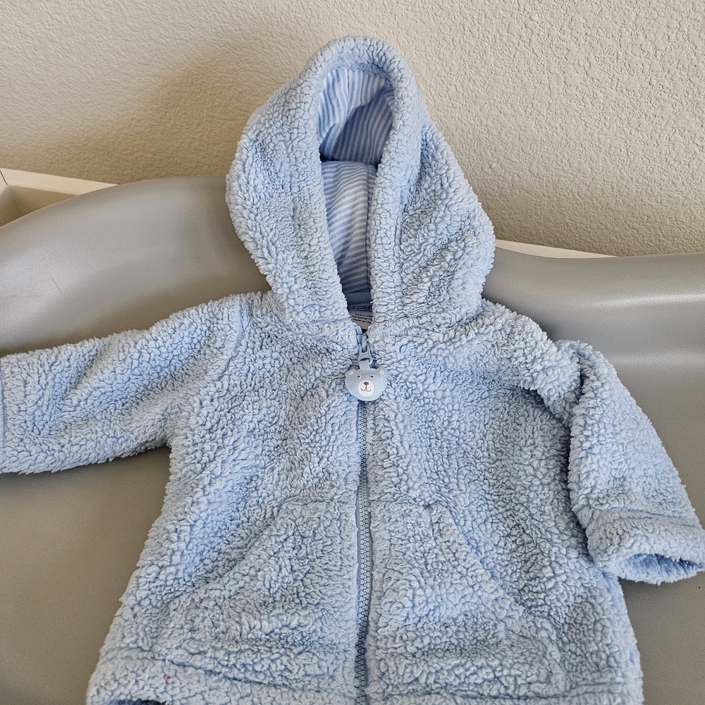 Cozy Light Blue Teddy Fleece Hooded Jacket 3m Baby Boy